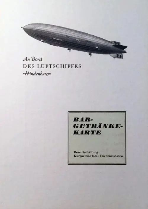 Getränkekarte LZ 129 Hindenburg