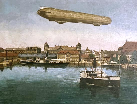 Ölgemälde eines Zeppelins